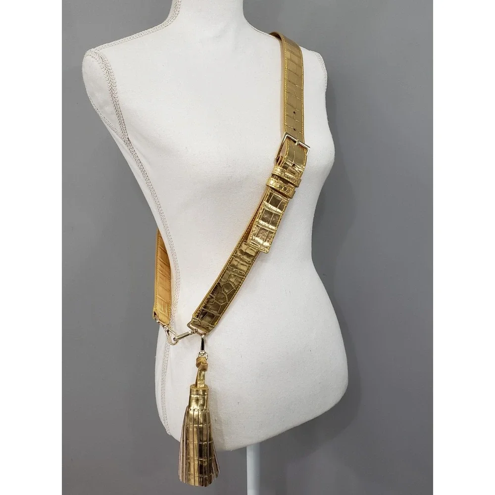 Replacement Strap Crossbody Bag Gold Leather Croc Tassel Purse